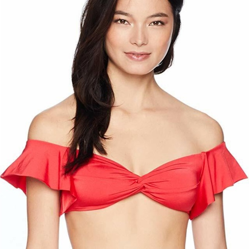 Trina Turk size 10 Monaco Twist Bandeau red ruffle sleeve bikini top NWOT